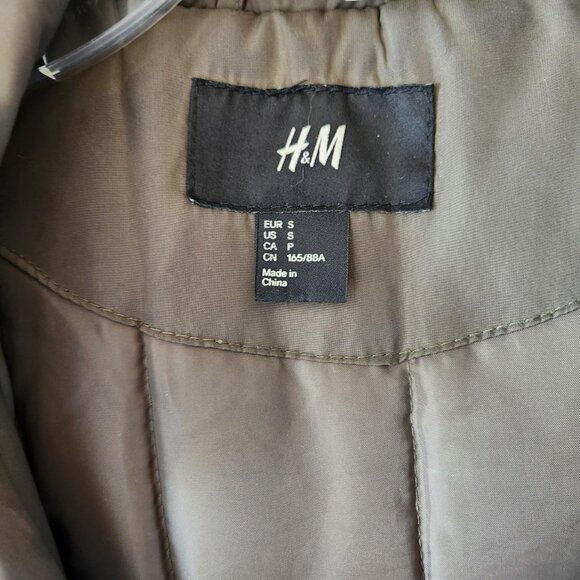 H&M Coat Olive Green Fur Hooded Puffer Parka Jacket Size S Vintage Y2k - Picture 7 of 8